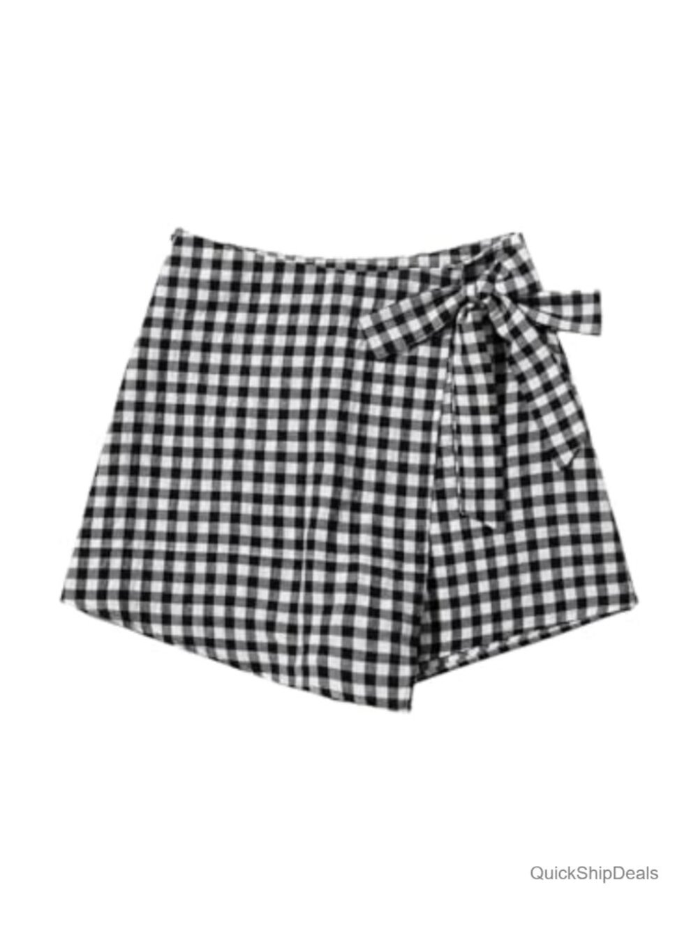 Gingham Tie Side Wrap Skort High Waisted Zip Up Asymmetrical Shorts